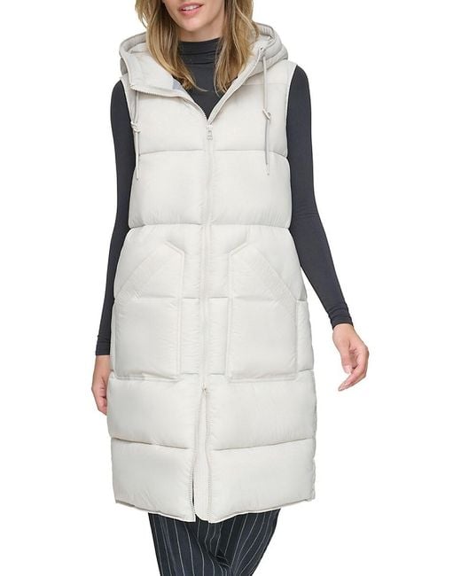 Andrew Marc White Kerr Long Quilted Puffer Vest