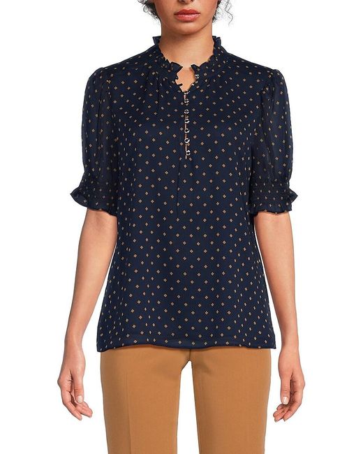 Tommy Hilfiger Blue Diamond Print Puff Sleeve Top