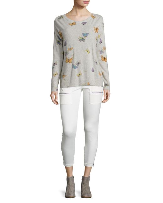 Joie Gray Eloisa Butterfly-print Cashmere Sweater