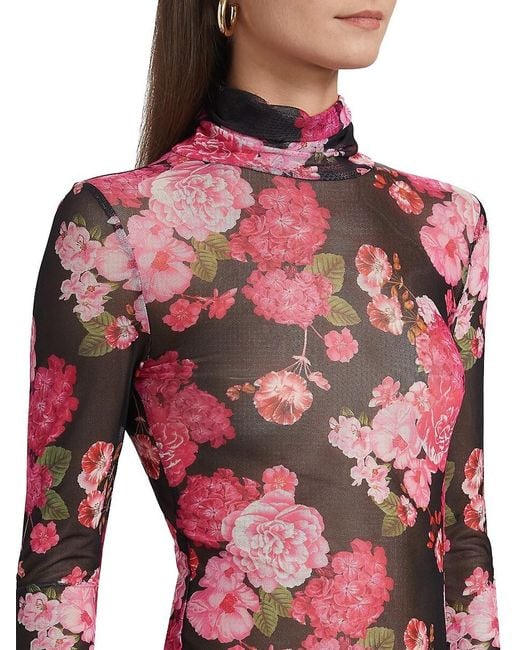 Generation Love Blue Tyla Floral-Mesh Turtleneck Top