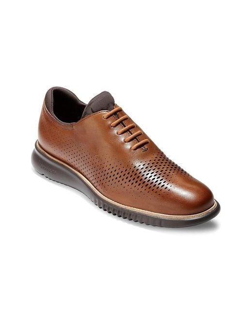 Cole Haan Brown 2.Zerogrand Perforated Leather Wholecut Oxford Shoes for men