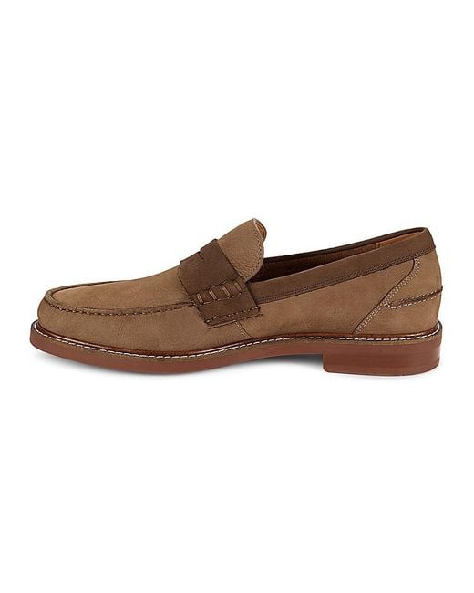 Cole Haan Brown Pinch Prep Leather & Suede Penny Loafers for men