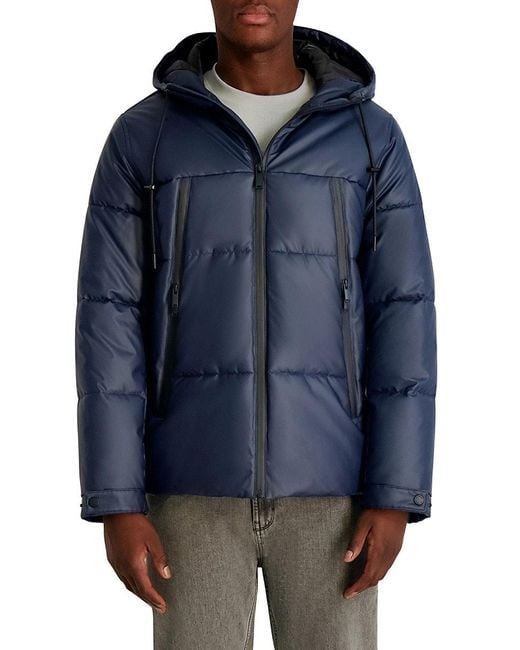 Karl Lagerfeld Blue Hooded Down Regular-Fit Jacket for men