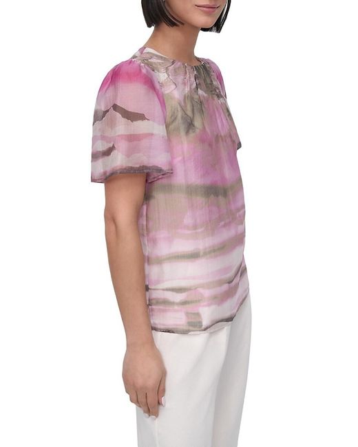DKNY Red Abstract Print Top