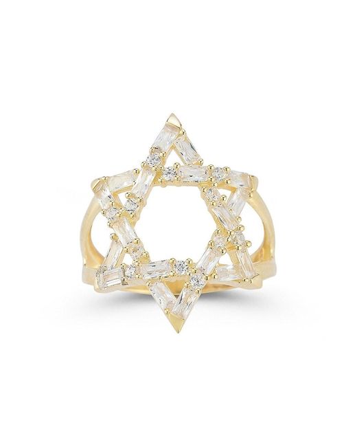 Chloe and Madison Metallic 14K--Plated Sterling & Cubic Zirconia Star Of David Signet Ring