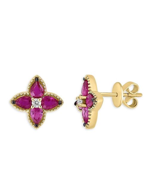 Effy Pink 14K, Diamond & Flower Stud Earrings