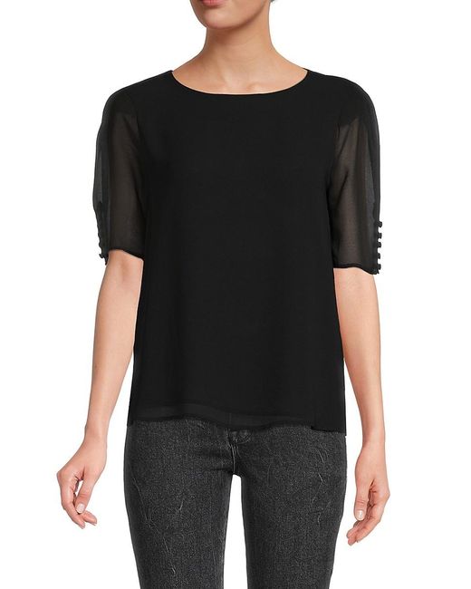 Calvin Klein Synthetic Sheer Sleeve Blouse in Black Lyst