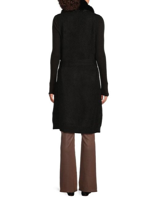 Saks Fifth Avenue Black Faux-fur-trim Longline Cardigan