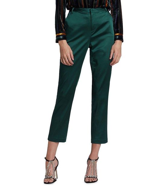 L'Agence Green Logan Cropped Satin Trousers