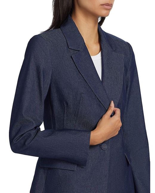 If Only Studio Blue Stretch-Denim Single-Breasted Blazer