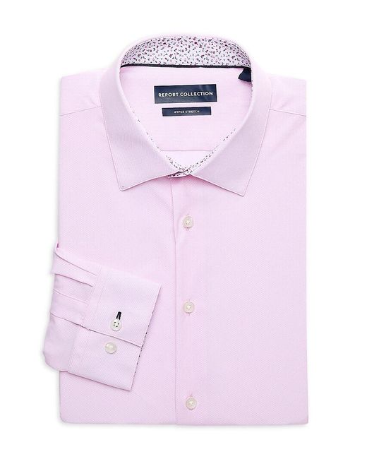 Report Collection Pink 4 Way Long Sleeve Twill Dress Shirt for men