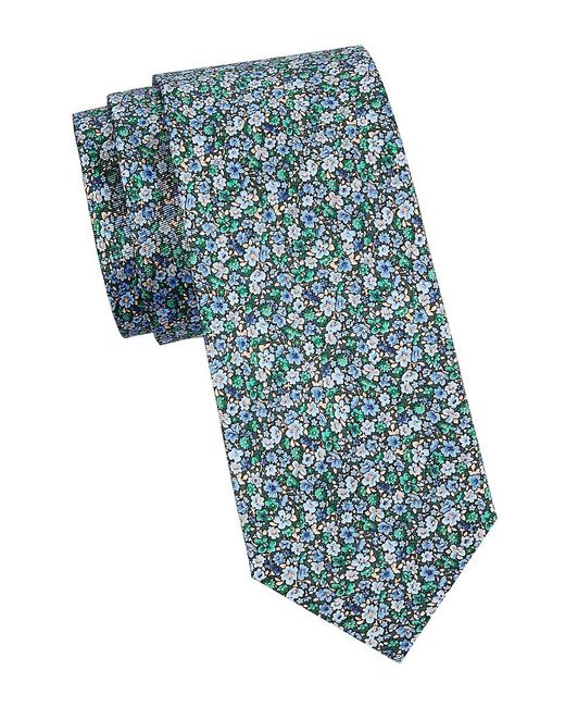 Saks Fifth Avenue Blue Floral Silk Tie for men