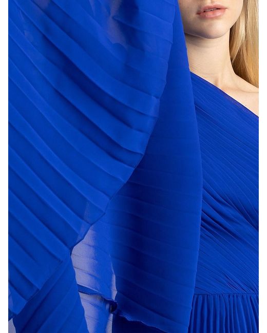 Zac Posen Blue Asymmetric Pleated Chiffon Minidress