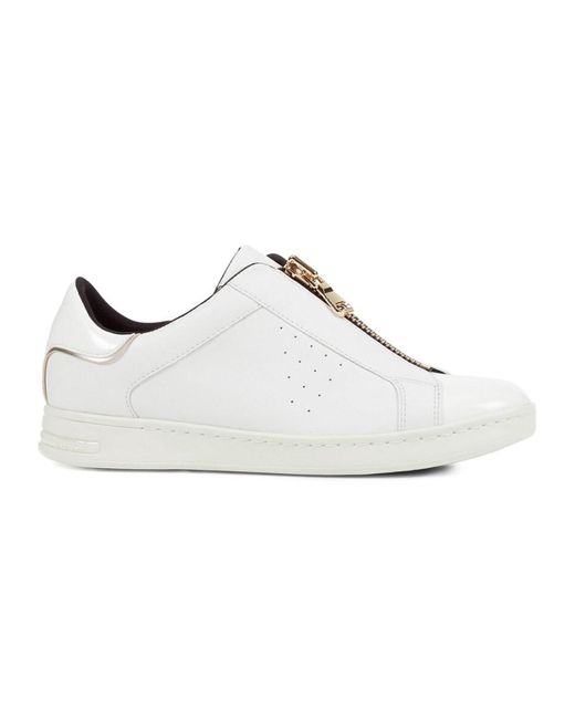 Geox Leather Women's Jaysen Front-zip Sneakers - White - Size 35 (5) | Lyst