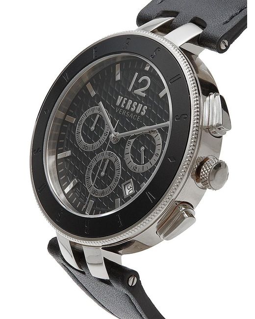 Versus  Black 44mm Stainless Steel & Leather Strap Chronograph Watch for men