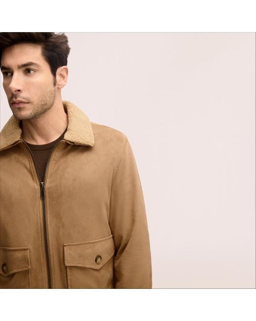 Sam Edelman Natural Sherpa Collar Suede Bomber Camel