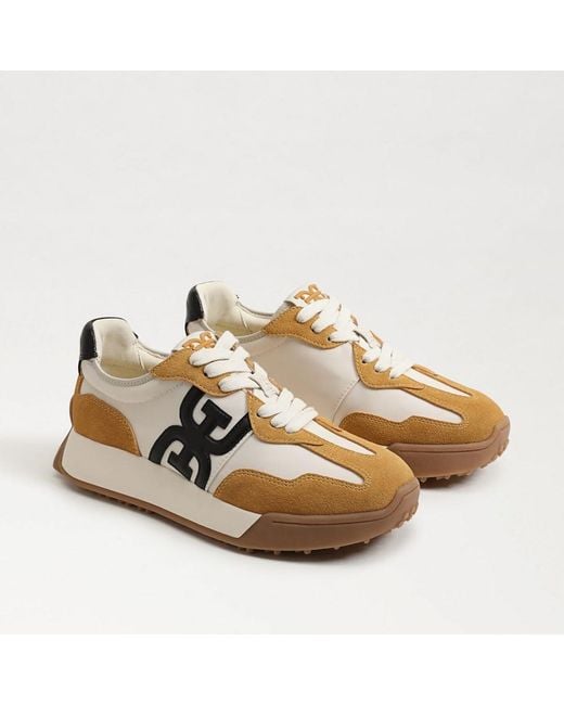 Sam Edelman Metallic Langley Lace Up Sneaker Mustard/ Suede/Nylon