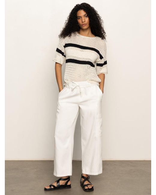 Sanctuary Natural Openwork Tee Black Chalk Stripe