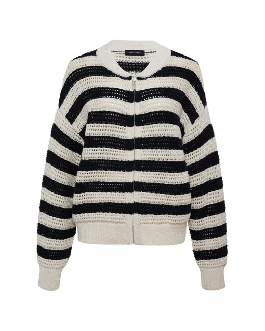 Sanctuary Open Knit Bomber Jacket Macrame Black Stripe Extended Sizing