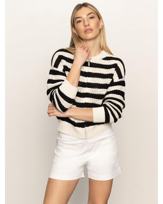 売れ筋商品|||サンクチュアリー ニット&セーター アウター レディース Women's Cotton Stripe Open-Knit Bomber Jacket Macrame/ Black Stripe Sanctuary Open Knit Bomber Jacket Macrame Black Stripe in