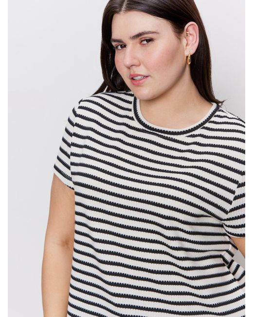 Sanctuary Blue Perfect Textured Tee Macrame Black Stripe Extended Sizing