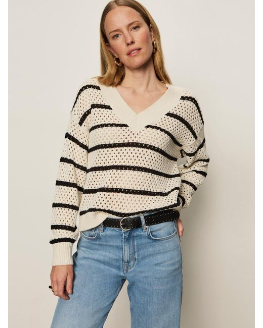 Sanctuary Natural Airy Openwork Sweater Chalk Black Stripe