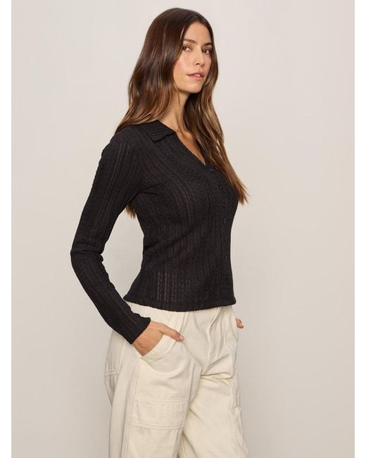 Sanctuary Button Down Textured Top Black