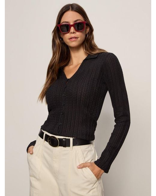 Sanctuary Button Down Textured Top Black