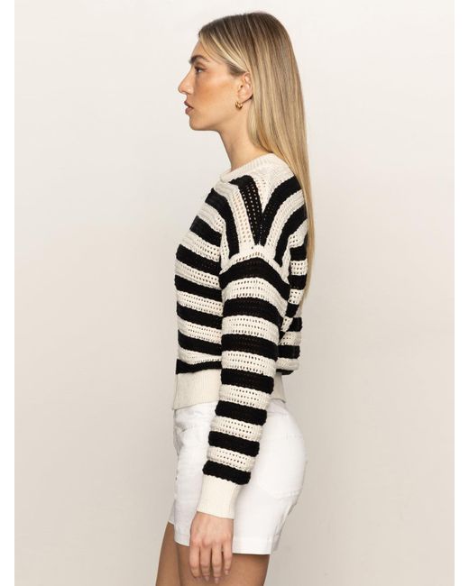 Sanctuary Natural Open Knit Bomber Jacket Macrame Black Stripe