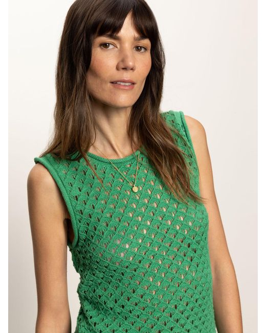 Sanctuary Green Crochet Shell Sweater Palm