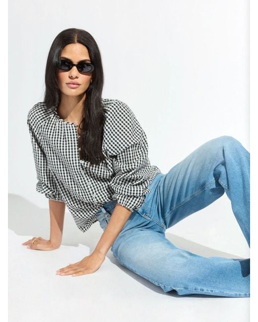 Sanctuary Blue Perfect Gingham Button Blouse Picnic