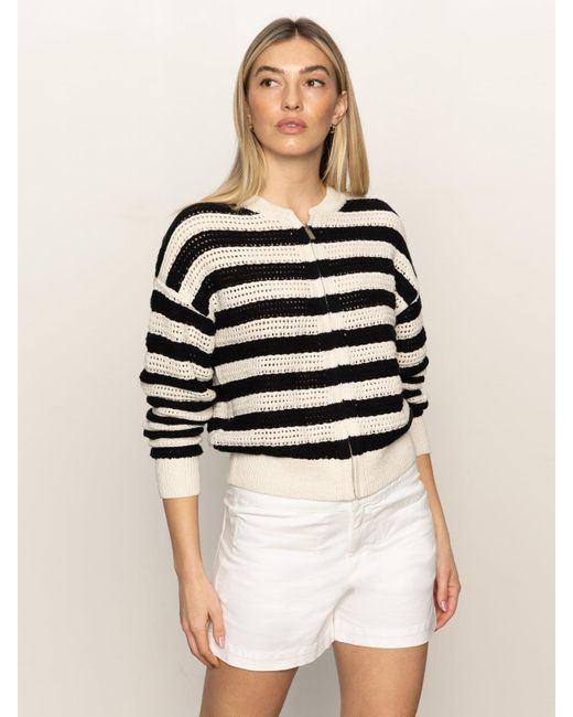 Sanctuary Natural Open Knit Bomber Jacket Macrame Black Stripe