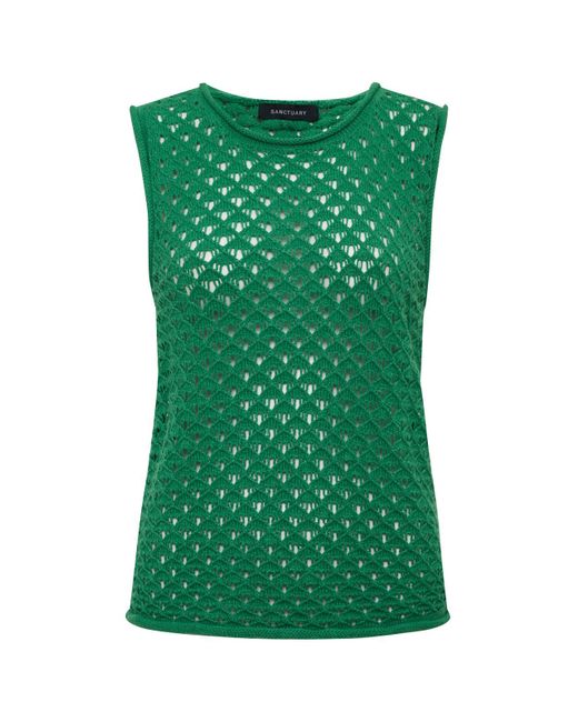 Sanctuary Green Crochet Shell Sweater Palm Extended Sizing