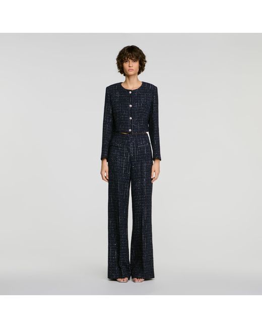 Sandro Blue Decorative Tweed Jacket