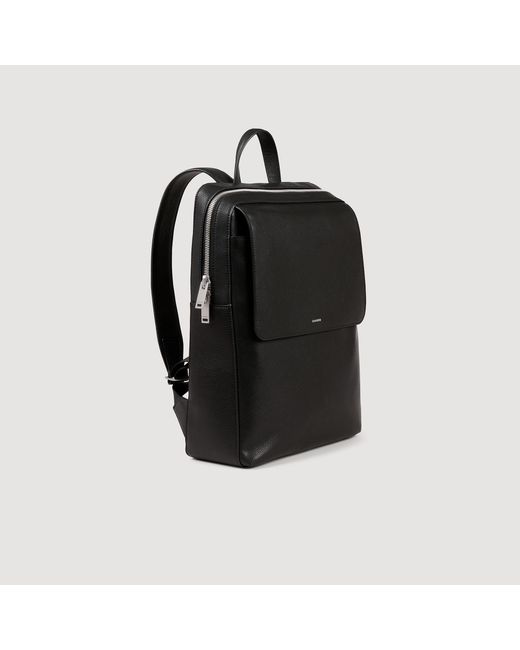 Sandro Black Recycled Leather Backpack for men
