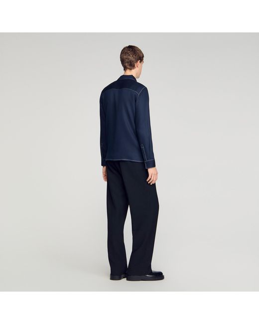 Sandro Blue Loose-Fit Zip-Up Shirt for men