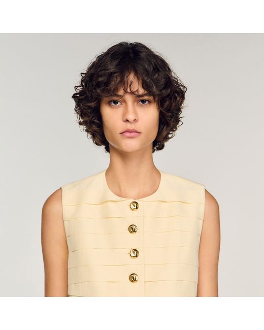 Sandro Natural Pleated Crop Top