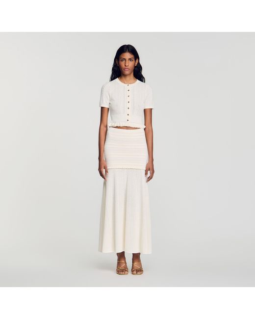 Sandro Natural Pointelle Knit Maxi Skirt