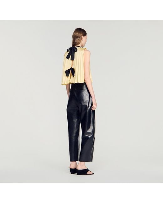 Sandro Blue Pleated Tie-Back Top