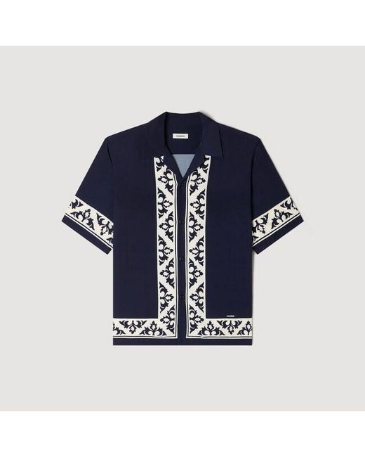 Sandro Blue Loose-Fit Contrast Print Shirt for men