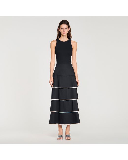 Sandro Blue Long Ruffled Rhinestone Skirt