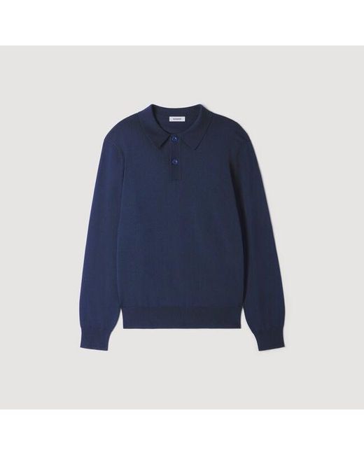 Sandro Blue Long-Sleeved Polo Shirt for men