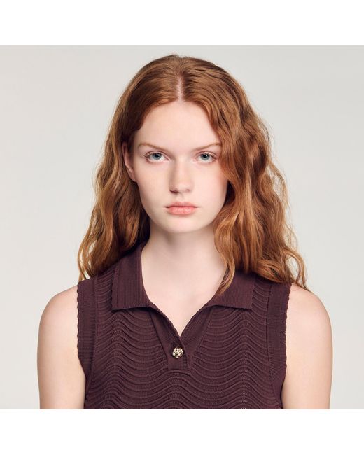 Sandro Red Cropped Decorative Knit Top