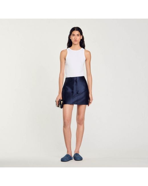 Sandro Blue Satin Short Skirt