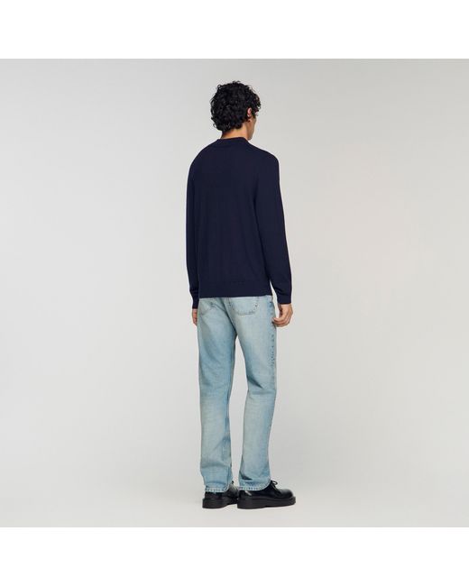 Sandro Blue Wool Jumper With High Neck for men