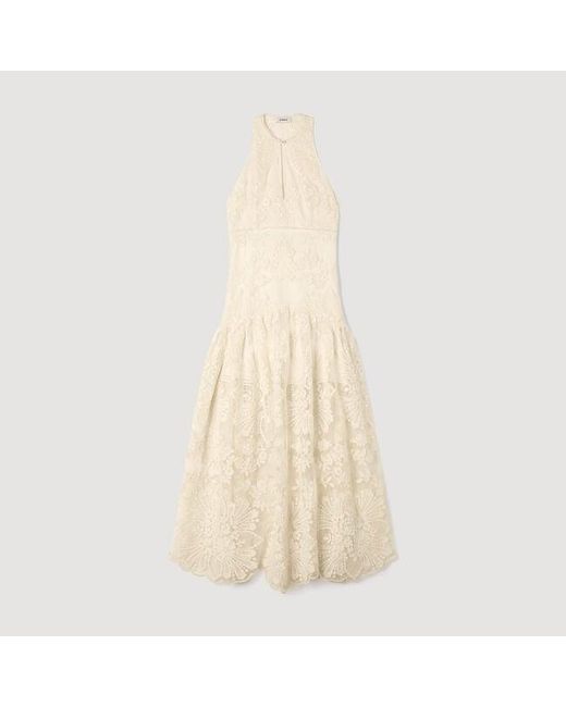Sandro Natural Floral Cotton Guipure Maxi Dress