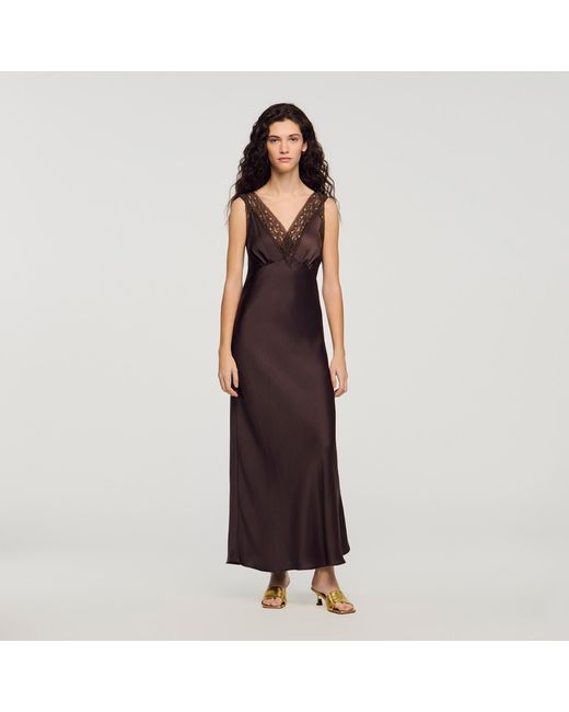 Sandro Brown Lace Collar Maxi Dress