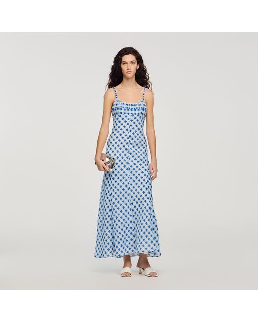 Sandro Blue Gingham Linen Maxi Dress