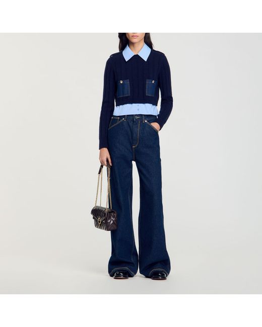Pull court en laine et cachemire Sandro en coloris Blue