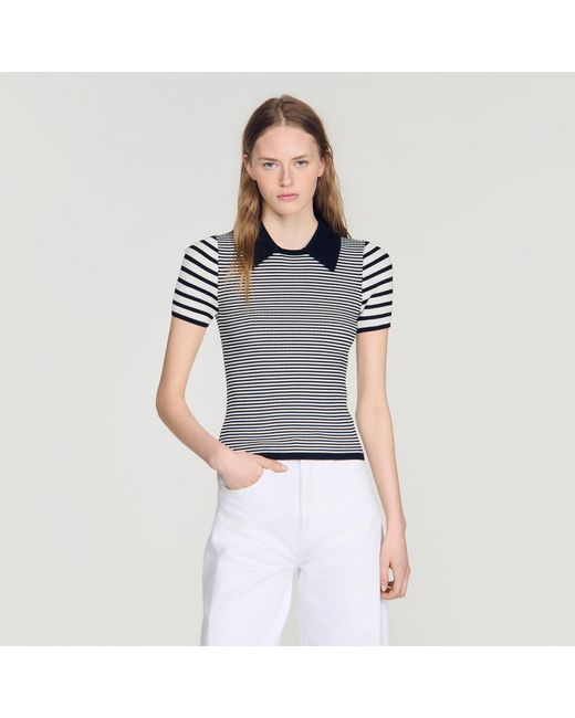 Sandro Blue Striped Polo-Style Jumper